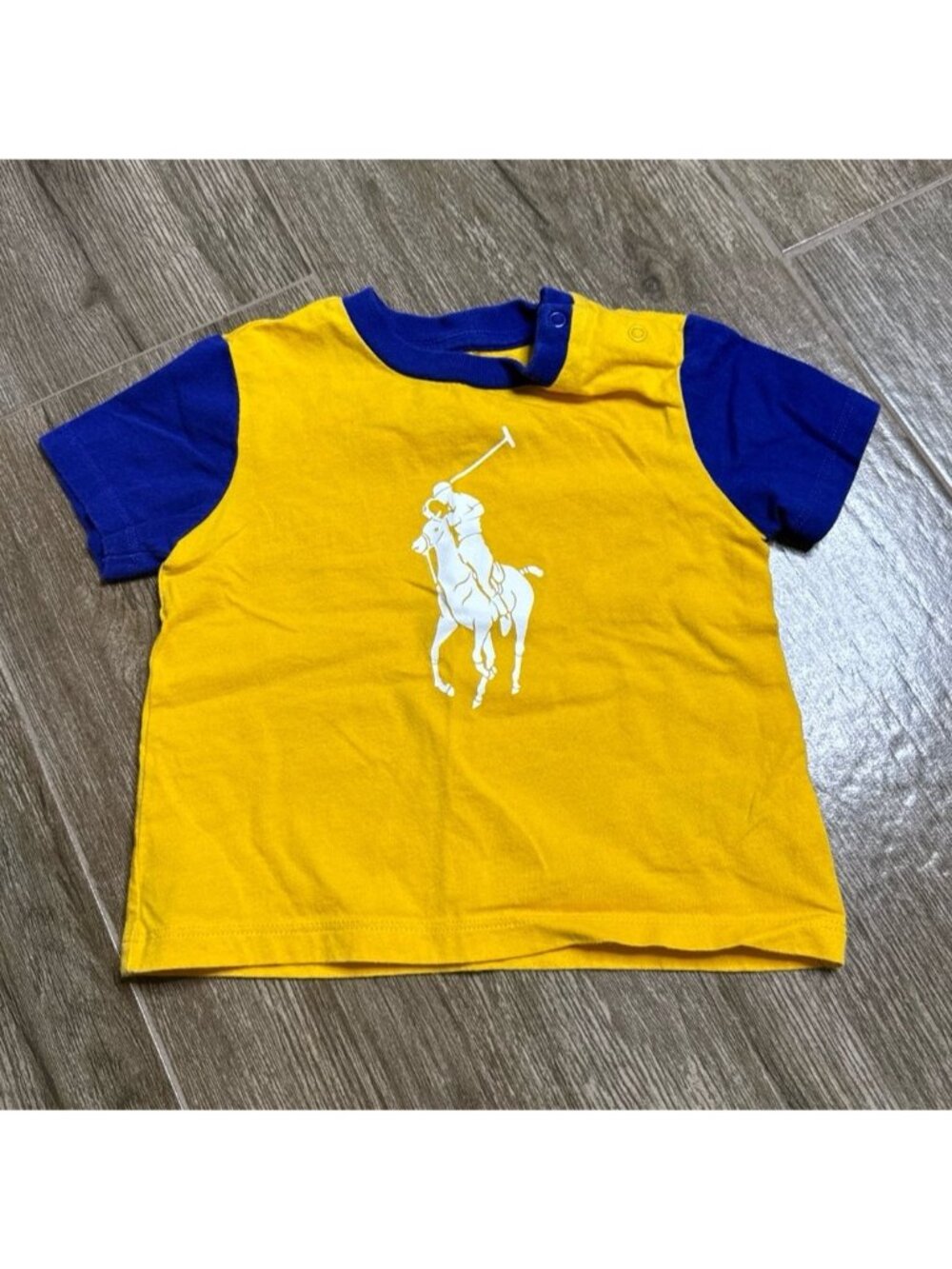 Ralph Lauren Baby Big Pony Colorblock Tee Yellow Blue 9M